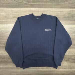 Vintage Wilson Sweatshirt Mens Large Navy Crewneck Pullover Embroidered Logo 90s